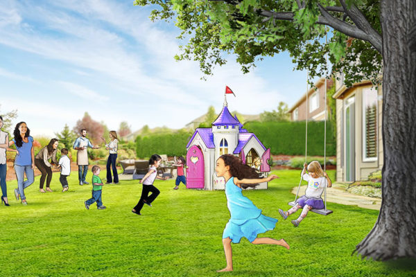 Des enfants qui courent partout en jouant dehors, illustré par l'artiste de storyboard ASB, Trevor, Style : Cadres de Storyboard en couleur, Art 2D pour Animatique ou Cadres de Storyboard
