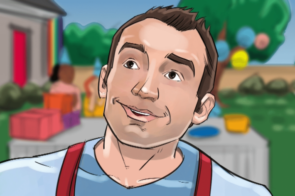 A man daydreaming. Illustrated by ASB Storyboard Artist, Brad, Style: Color storyboard frames, 2D Art for Animatic or Storyboard frames.