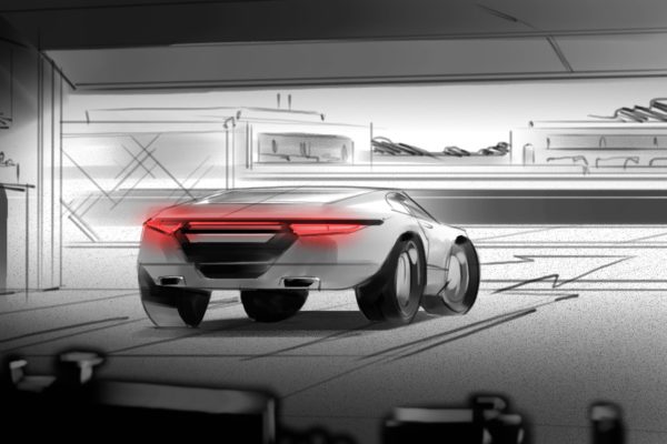 Voiture. Illustré par l'artiste ASB Storyboard, Alex H., Style : noir et blanc ton storyboard frame, 2D Art for Animatic or Storyboard frames.