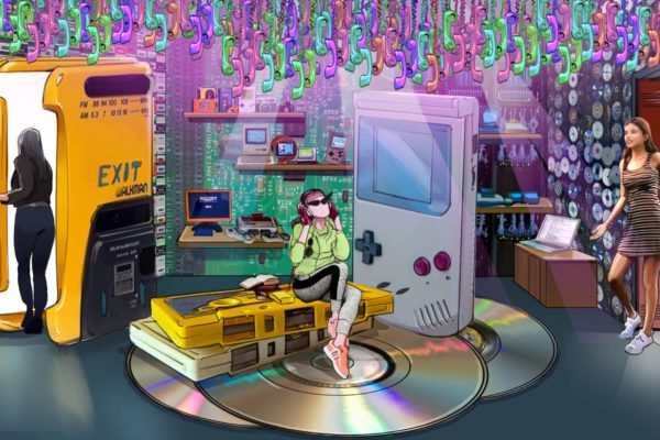 A 90s themed room. Illustrated by ASB Storyboard Artist Charlie. Style: Color Frames, 2D Art for Animatic or Storyboards.