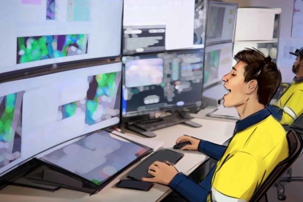 Two call center employees. Illustrated by ASB Storyboard Artist, Camryn, Style: Color storyboard frame, 2D Art for Animatic or Storyboard frames.